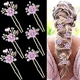 6 Pcs Bridal Flower Wedding Hair Pins Crystal Pearl Hair Pins Clips Headpiece Gold Wedding Hair Accessories Jewelry with Rhinestone for Brides Bridesmaids Women Girls Updo (Romantic Lilac Purple)