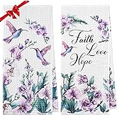 Hordely Hummingbird Gifts for Women Spring Kitchen Towels, Hummingbird Kitchen Decor Dish Hand Tea Towels, 15.35 x 23.62 Inch Funny Flower Bird Towel for Bathroom Set of 2 (Style B)