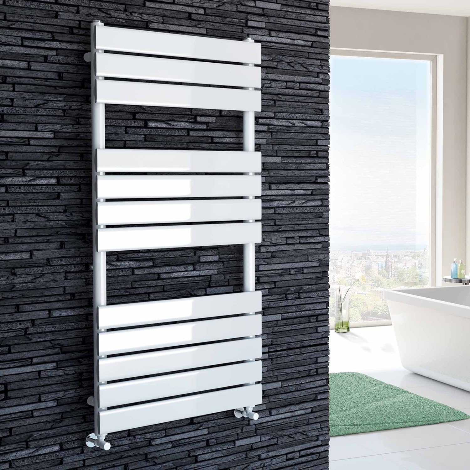 iBathUK 1200 x 600 White Flat Panel Heated Towel Rail Bathroom