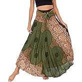 PNKJ Women Bohemian Mandala Floral Print Rayon Hippie Maxi Skirt Boho Summer Beach Dress Fits S M L
