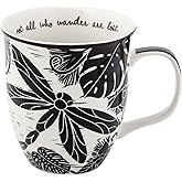 Karma Gifts 14 oz Black and White Boho Mug Dragonfly - Cute Coffee and Tea Mug - Ceramic Coffee Mugs for Women and Men