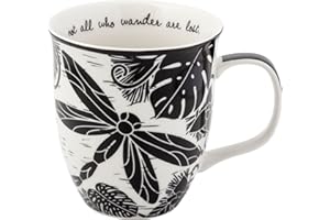 Karma Gifts 16 oz Black and White Boho Mug Dragonfly - Cute Coffee and Tea Mug - Ceramic Coffee Mugs for Women and Men