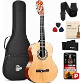 Pyle Beginner Acoustic Guitar Kit, 1/4 Junior Size All Wood Instrument for Kids, Adults, 30" Natural Ash