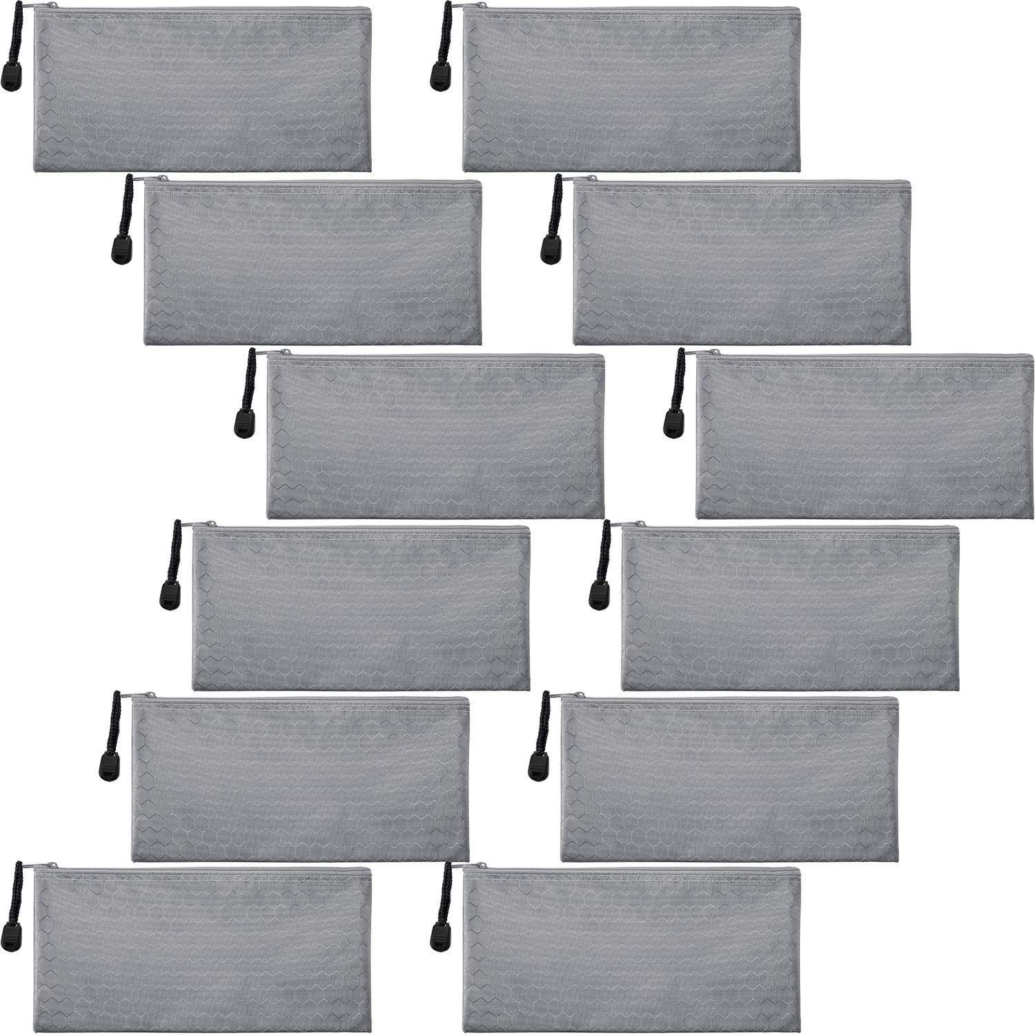 12 Pieces Zipper Waterproof Bag Pencil Pouch for Cosmetic Makeup Office Supplies and Travel Accessories (Silver)