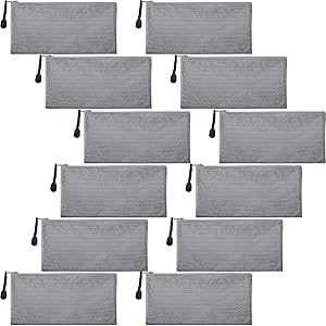 12 Pieces Zipper Waterproof Bag Pencil Pouch for Cosmetic Makeup Office Supplies and Travel Accessories (Silver)