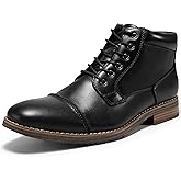 Men's Black Leather Oxford Dress Ankle Boot Fashion Casual Mid Top Chukka Boots for Men Cap Toe Rubber Sole Lace Up Side Zip Business Work Shoe Size 10.5