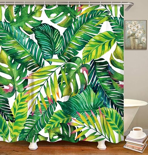 Amazon Com Livilan Tropical Shower Curtain Green Banana Leaf Fabric Bathroom Curtains Set With Hooks Palm Leaves Bathroom Decor 72x72 Inches Machine Washable Modern Furniture Decor