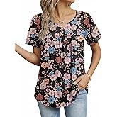 ZEAGOO Womens Summer Tops 2026 Short Sleeve Shirts V Neck Pleated Tunic Tops Work Blouses Business Casual Outfits S-3XL