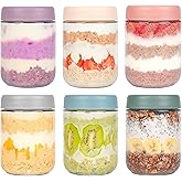 Xileanalee Overnight Oats Containers with Lids 6 Pack-16 Oz Mason Jar with Lids-Overnight Oats Jars Glass Food Storage Contai