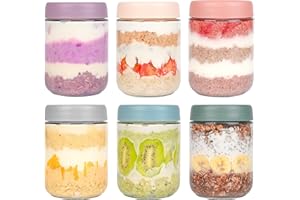 Xileanalee Overnight Oats Containers with Lids 6 Pack-16 Oz Mason Jar with Lids-Overnight Oats Jars Glass Food Storage Contai