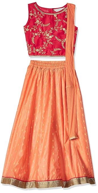 Girl's synthetic Lehenga Choli (110062602_ Coral_ 2 Yrs)