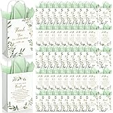 Fuutreo 100 Set Wedding Gift Bags with Tissue Paper Wedding Welcome Favor Paper Bags for Guests with Handles Thank You Bridal Shower Hotel 21 * 8 * 15cm(Eucalyptus Leaves)