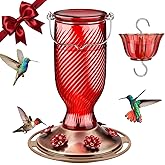 Kingsyard Glass Hummingbird Feeders for Outdoors, 24 oz Hummingbird Nectar Feeder for Garden Decorations with 6 Feeding Ports, Ant Moat Included, Gifts for Women Mom, Easy to Clean & Refill, Red