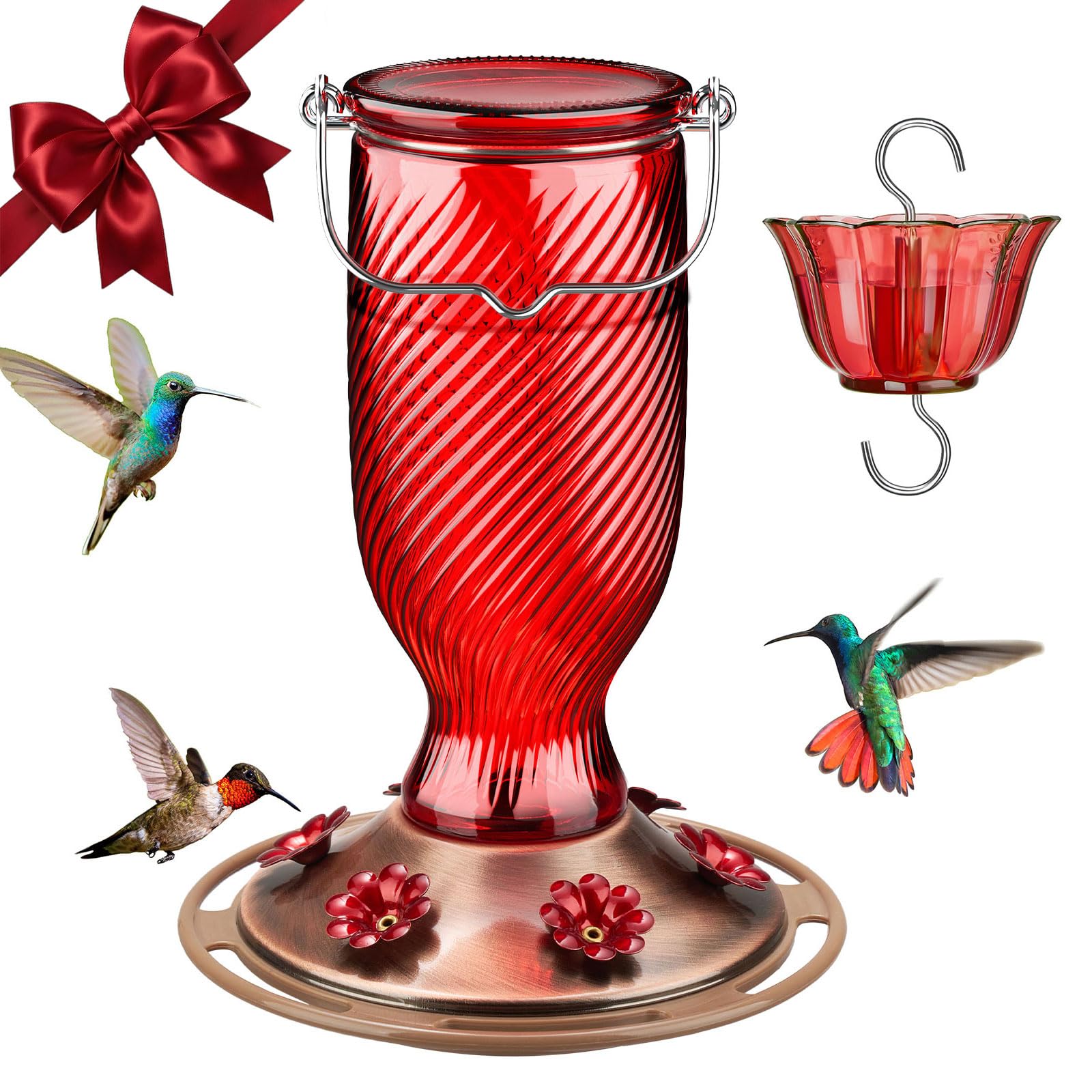 Photo 1 of *USED*
Kingsyard Glass Hummingbird Feeders for Outdoors, 24 oz Hummingbird Nectar Feeder for Garden Decorations with 6 Feeding Ports, Ant Moat Included, Gifts for Women Mom, Easy to Clean & Refill, Red