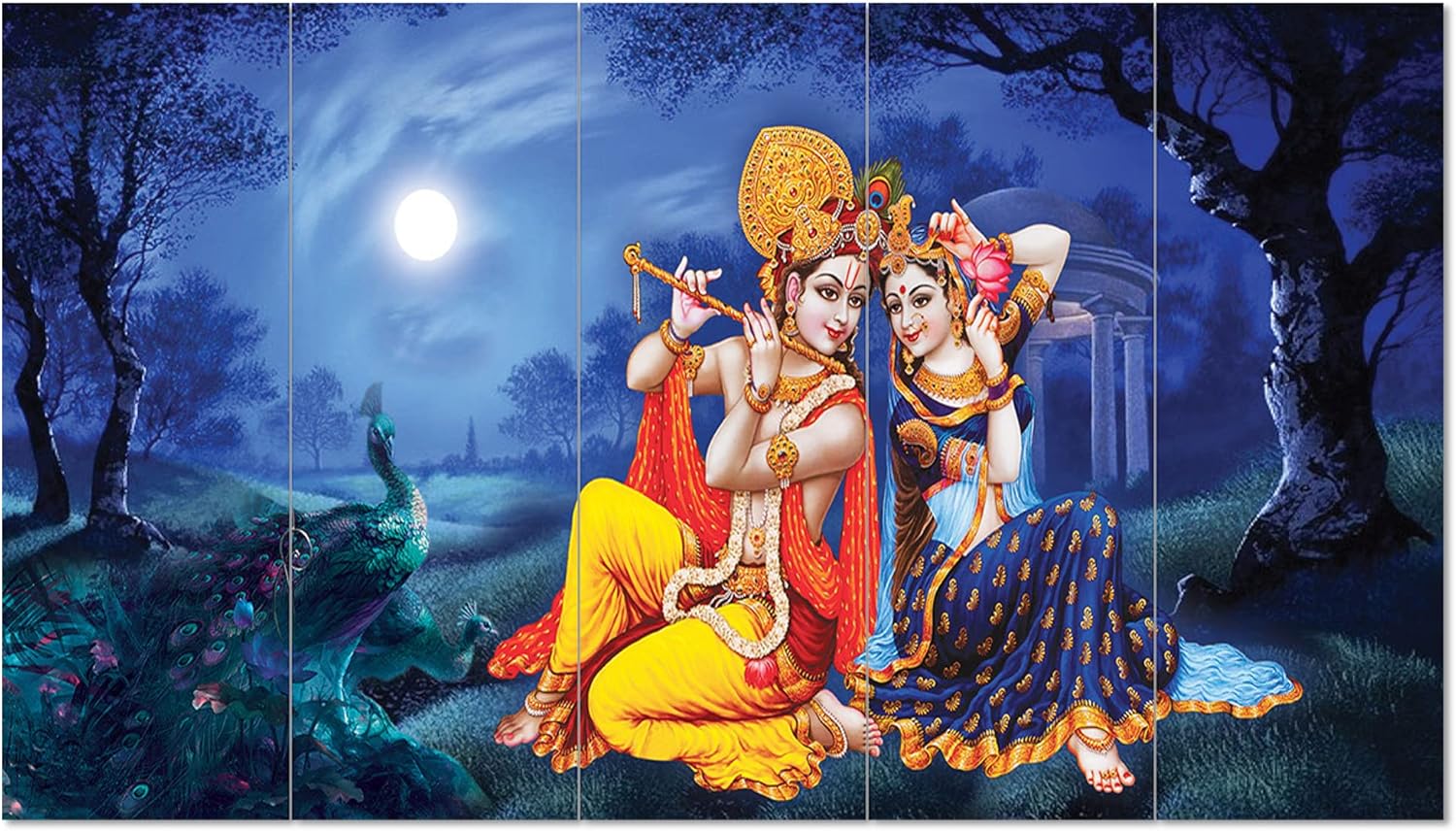 Paintings - Handmade Krishna Radha Painting For Home, Office & Living Room Wall Décoration Indian Hindu Religious Painting Ideal Decotative Item (Set Of 5)