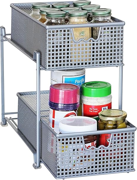 Decobros Two Tier Mesh Sliding Cabinet Basket Organizer Drawer