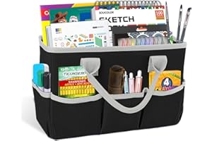 Godery Desktop Tote and Organizer, Teacher Helper Bag for Arts, Books, Stationery, Office Desk Organization, Make-up Storage with Handles for Travel (BLACK-2)