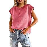 Saodimallsu Womens Summer Cap Sleeve Tops Casual Crew Neck Loose Fit Knit Lightweight Sweater Pullover Top