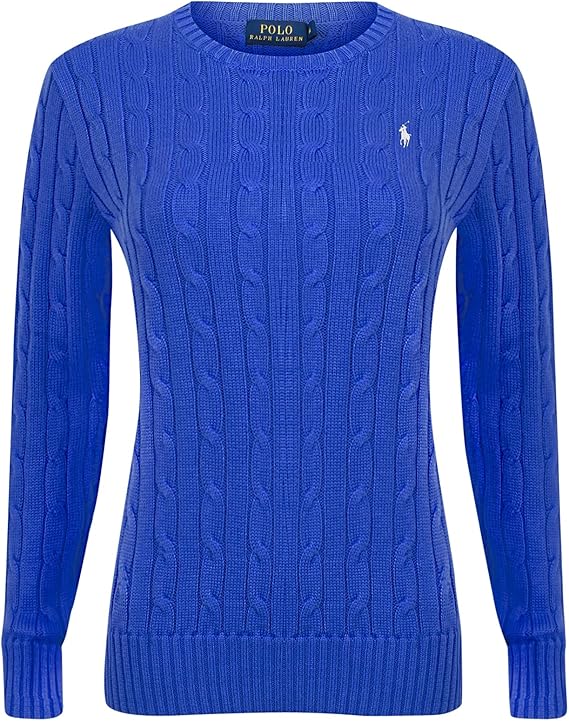 Polo Ralph Lauren Women's Cable Knit Crew Neck Blue: Amazon.co.uk: Clothing