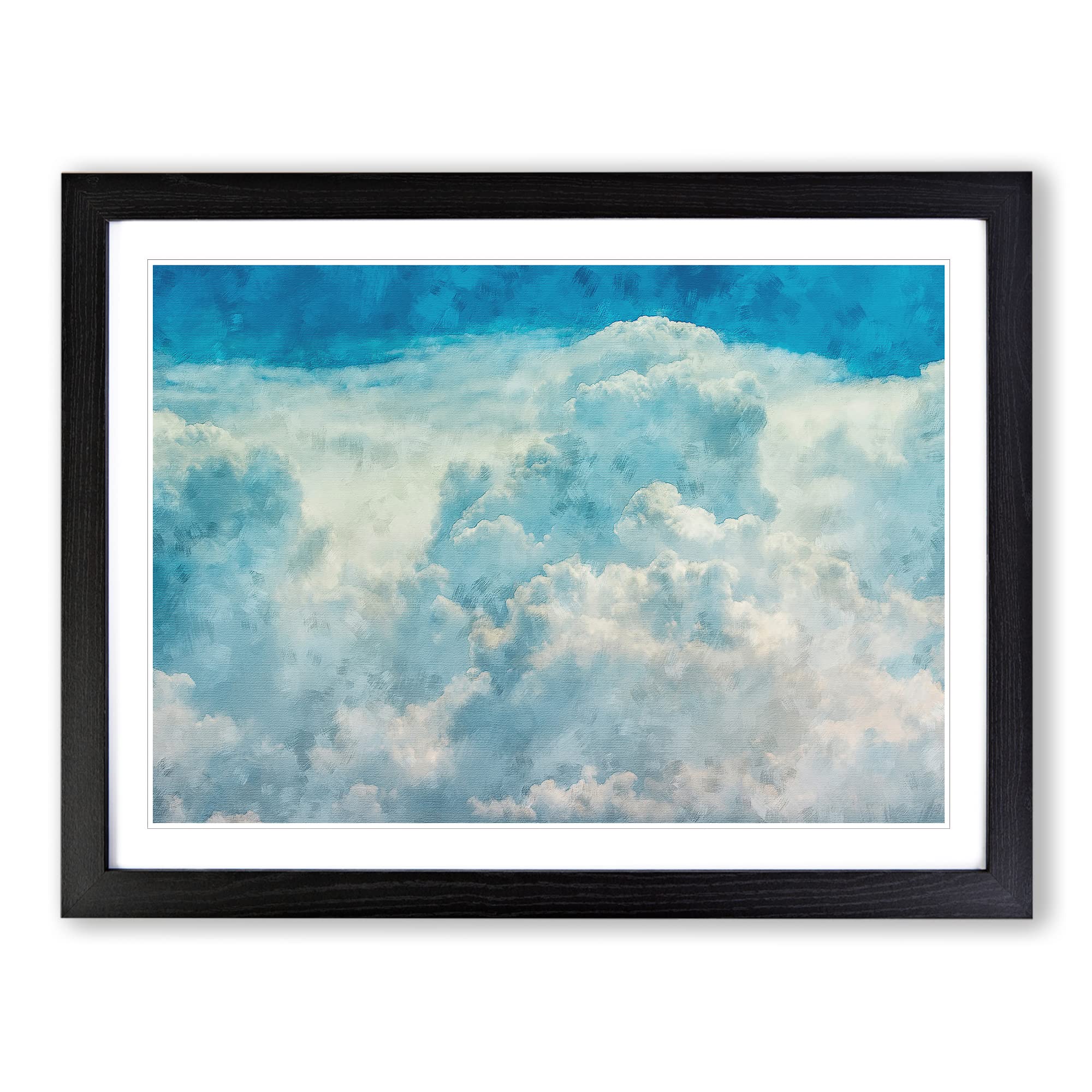 The Crisp Clouds Painting Modern Art Framed Print | A4 Black Framed Wall Art | Ready to Hang | Modern Landscape Picture | Living Room Bedroom Lounge Office
