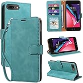JHWVVTF for iPhone 8 Plus Case Wallet, for iPhone 6/6S/7 Plus Case, [RFID Blocking 4 Card Slots] 2025 Soft PU Leather Phone Cover, Wrist Strap, Shockproof Protective, Stand Flip (Green)