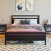 BOFENG Full Size Bed Frame with Wood Headboard,Heavy Duty Platform Bed Frame Full with Storage No Box Spring Needed,Reinforced Steel Slats Support,Mattress Foundation,Black