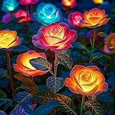 BUCASA Solar Lights Outdoor Garden, 4 Pack Solar Lights Outdoor Waterproof with 20 Rose Flower Lights, Multi-Color Changing S