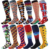 Shyyween 12 Pairs Men Dress Compression Socks Men's Knee Long Light Socks 8-15 mmHg Graduated Support Father's Day Gift