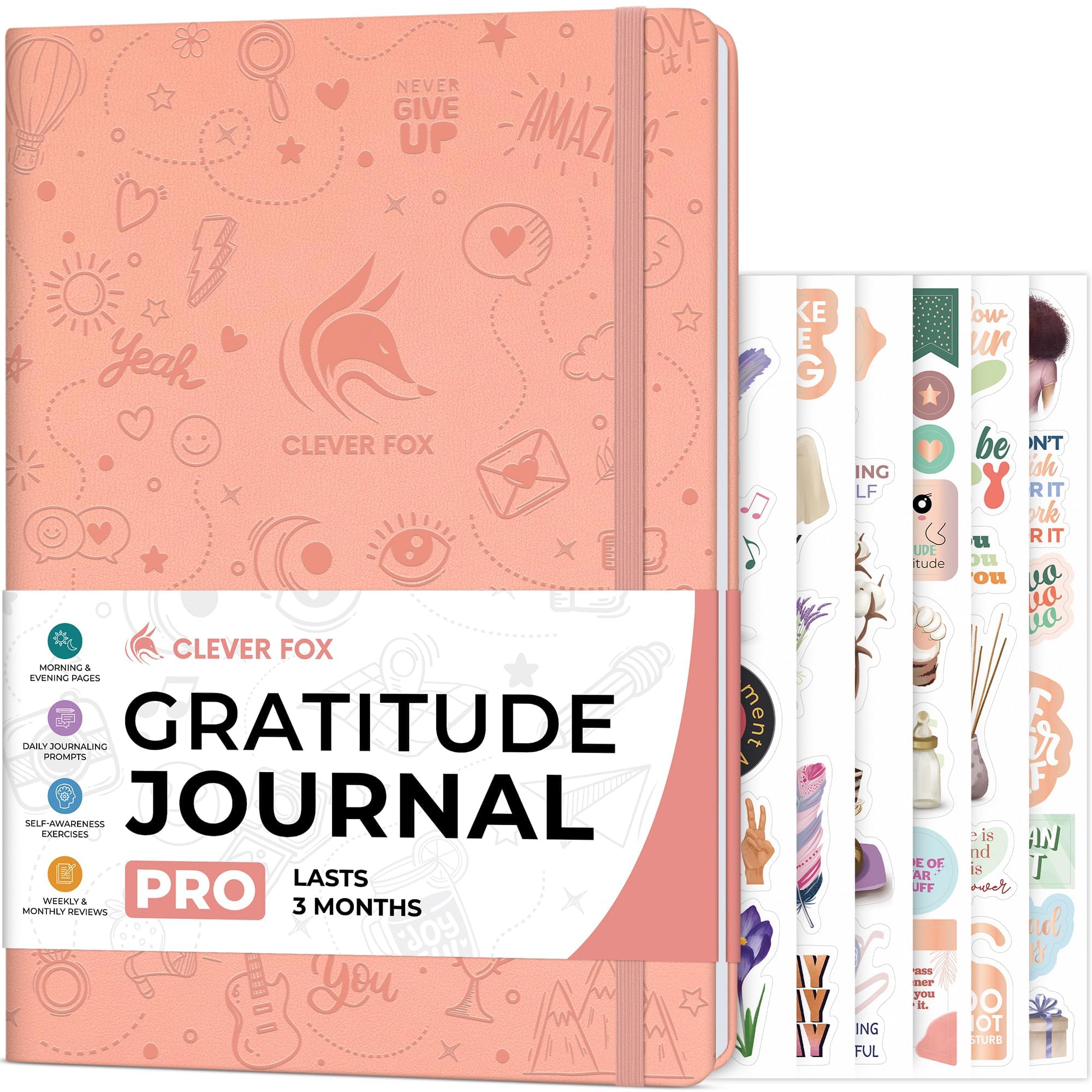 Clever Fox Gratitude Journal PRO – Happiness, Positivity & Affirmation Daily Journal for Women & Men – Inspirational Notebook for Positive & Grateful Mind – 3 Months, Large Format (Peach Pink)