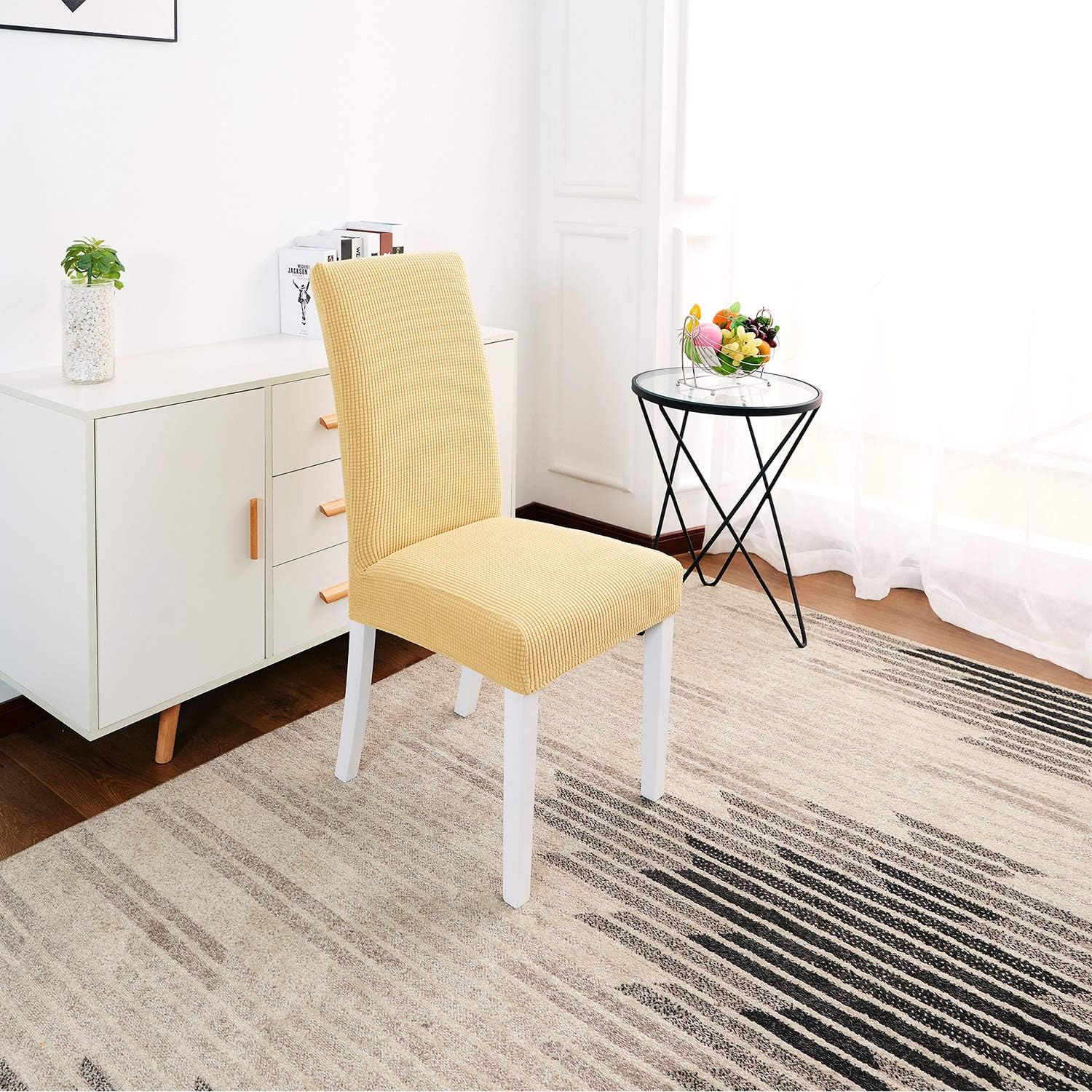PETCUTE Chair covers stretch dining chair covers spandex chair slipcovers Beige Set of 4, lot de 4 - Image 4