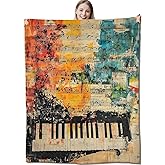 CUEBOS Abstract Piano Flannel Throw Blanket 50x60 Inch, Colorful Sheet Music and Keyboard Art Design Blankets Soft Cozy Fleece Throws for Musical Lover Bed Sofa Dorm Living Room Decor Gifts