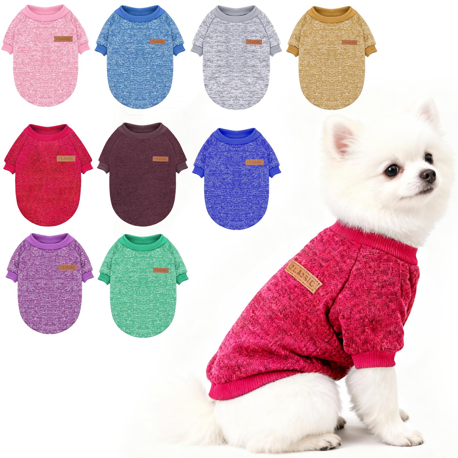Idepet Pet Dog Classic Knitwear Sweater, Fleece Coat for Small,Medium Dog,Warm Pet Dog Cat Clothes,Soft Puppy Customes (M, WineRed)
