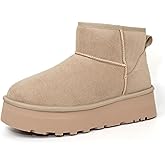 Amazing Cosy Women's Platform Mini Boots, Fur Boots Classic Ultra Mini Booties Comfortable Anti-Slip Lightweight Winter Snow Boots (Brown/Sand/Black, US Women Size 5-9)