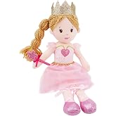 June Garden 12" Princess Rosie Soft Plush Doll, Pink Dress | Braided yarn hair, crown and attached star wand inspire castle stories, styling and tea-party play for ages 3+