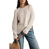 HYLLGUD Women's Oversized Pullover Sweaters Crewneck Long Sleeve Casual Side Slit Warm Knit Sweater Top