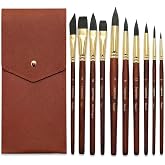 Professional Watercolor Brushes Set, Legentura 10 Pcs Synthetic Squirrel Water Color Brushes with Leather Travel Case, Round Liner Flat Dagger Cat Tongue for Gouache, Ink, Acrylic, Adults &amp; Beginners