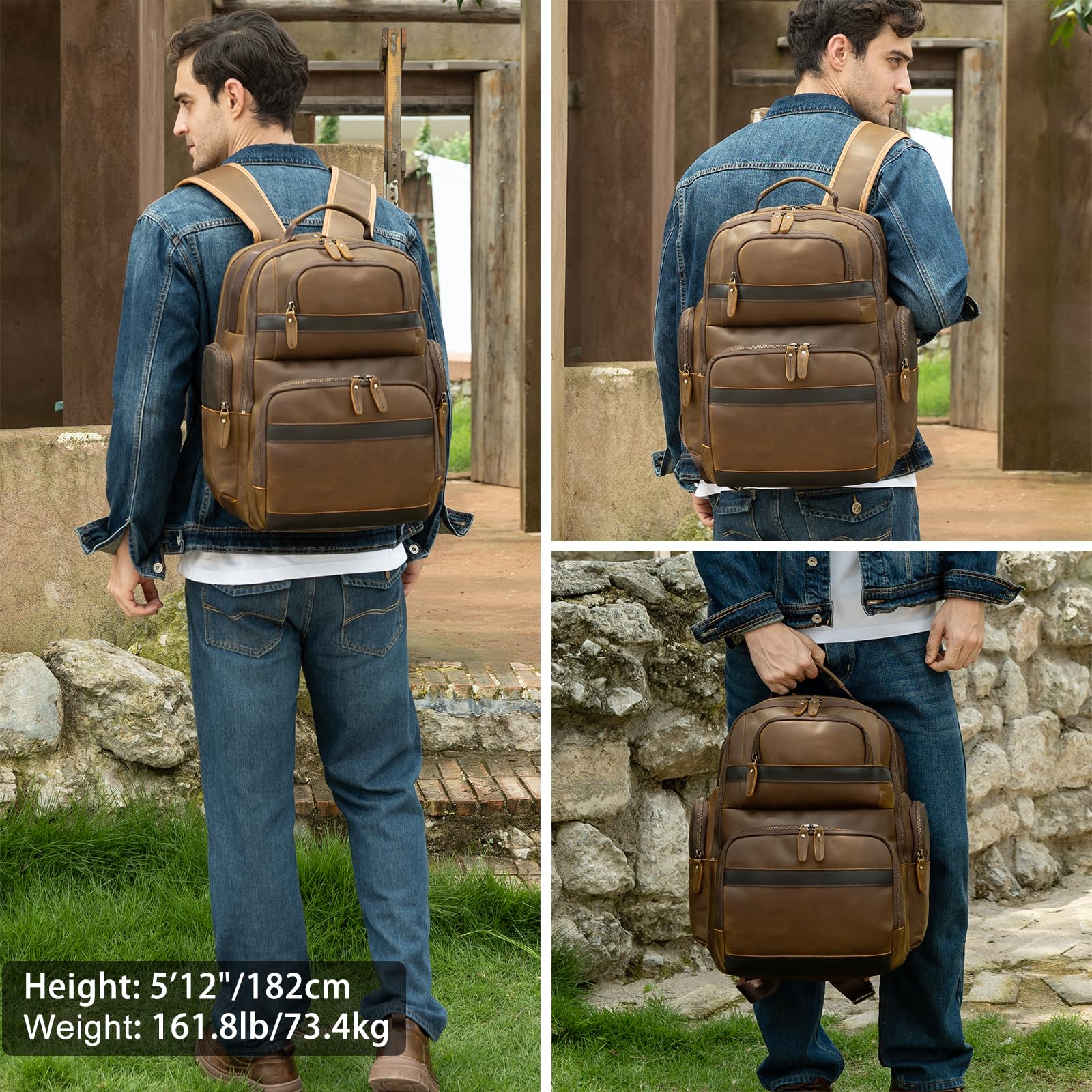TIDING Men's Vintage Leather Backpack 15.6