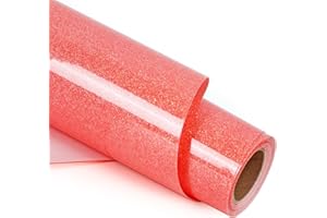 RENLI·TONG RENLITONG Orange Glitter Heat Transfer Vinyl HTV Vinyl 12 Inch by 8 Feet Rolls Iron on Vinyl for T-Shirt Silhouette Cameo Easy to Cut & Weed for Design