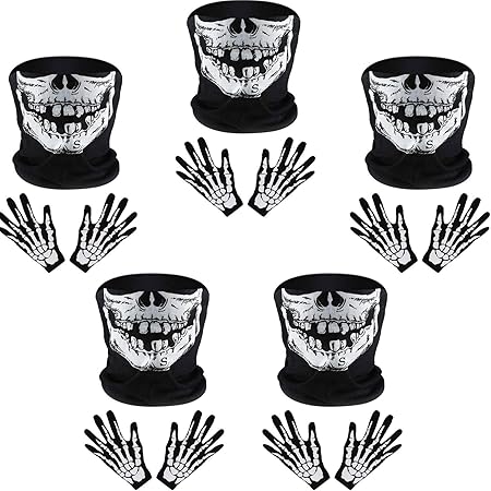 Amazon Tatuo ホワイトスケルトン手袋 スカルフェイスマスク ハーフゴースト骨 大人用 ハロウィン ダンス コスチューム パーティー 5セット おもちゃ おもちゃ