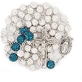 Nazareth Store Rhinestones Crystal Beads Rosary, Catholic Rosary Necklace with Silver Miraculous Medal INRI Crucifix, Multicolor Rosaries in a Gift Case