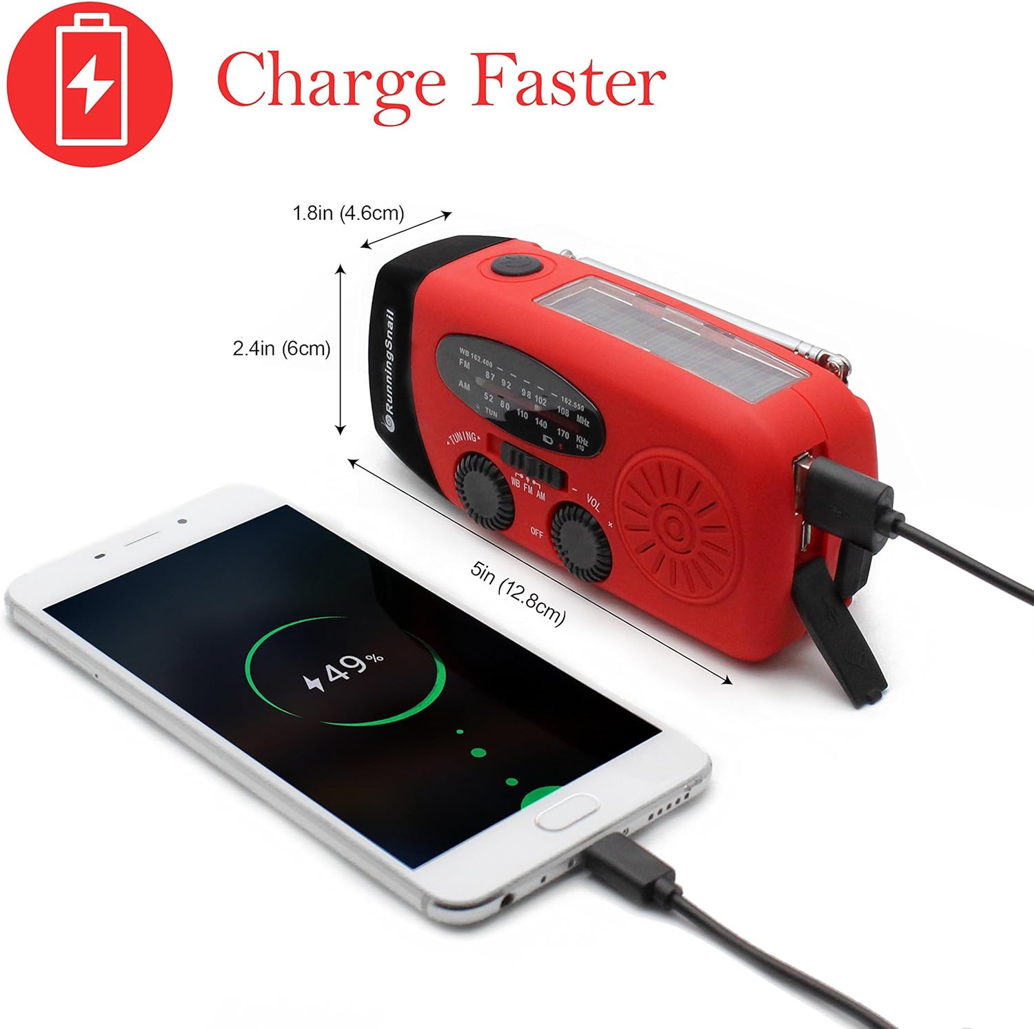 [Upgraded Version] RunningSnail Emergency Hand Crank Self Powered AM/FM NOAA Solar Weather Radio with LED Flashlight, 1000mAh Power Bank for iPhone/Smart Phone: Electronics