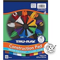 Tru-Ray® Heavyweight Construction Paper Pad, 10 Assorted Colors, 9" x 12", 50 Sheets