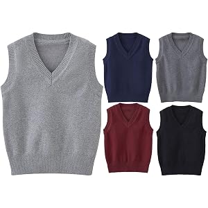 ZVYTBKI Toddler Girls Boys V Neck Sweater Vest Uniform Knitted Sleeveless Pullover Waistcoat Fall Casual Preppy Knitwear