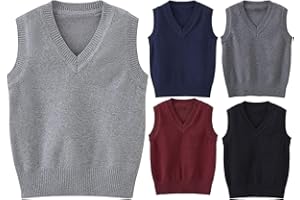 Boys Sweater Vest Knit V-Neck School Uniform Sweater Kids Plain Soft Sleeveless Pullover Fall Winter Warm Clothes