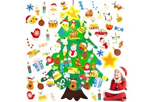 Srkmxzr Felt Christmas Tree for Toddlers, Felt Christmas Tree with Lights 28x40.9 Inch, 38Pcs DIY Wall Door Hanging 3D Christmas Trees for Toddler Baby Kid Child, Craft Kits for Xmas Party Decor Gift