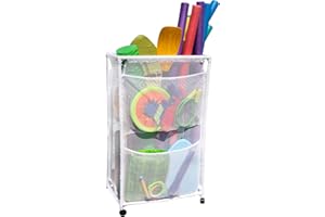 Essentially Yours Slim Rolling Pool Noodle Storage Organizer Bin, Space Saver, (14.4" W x 24.6" L x 42.5" H), White Style 428546
