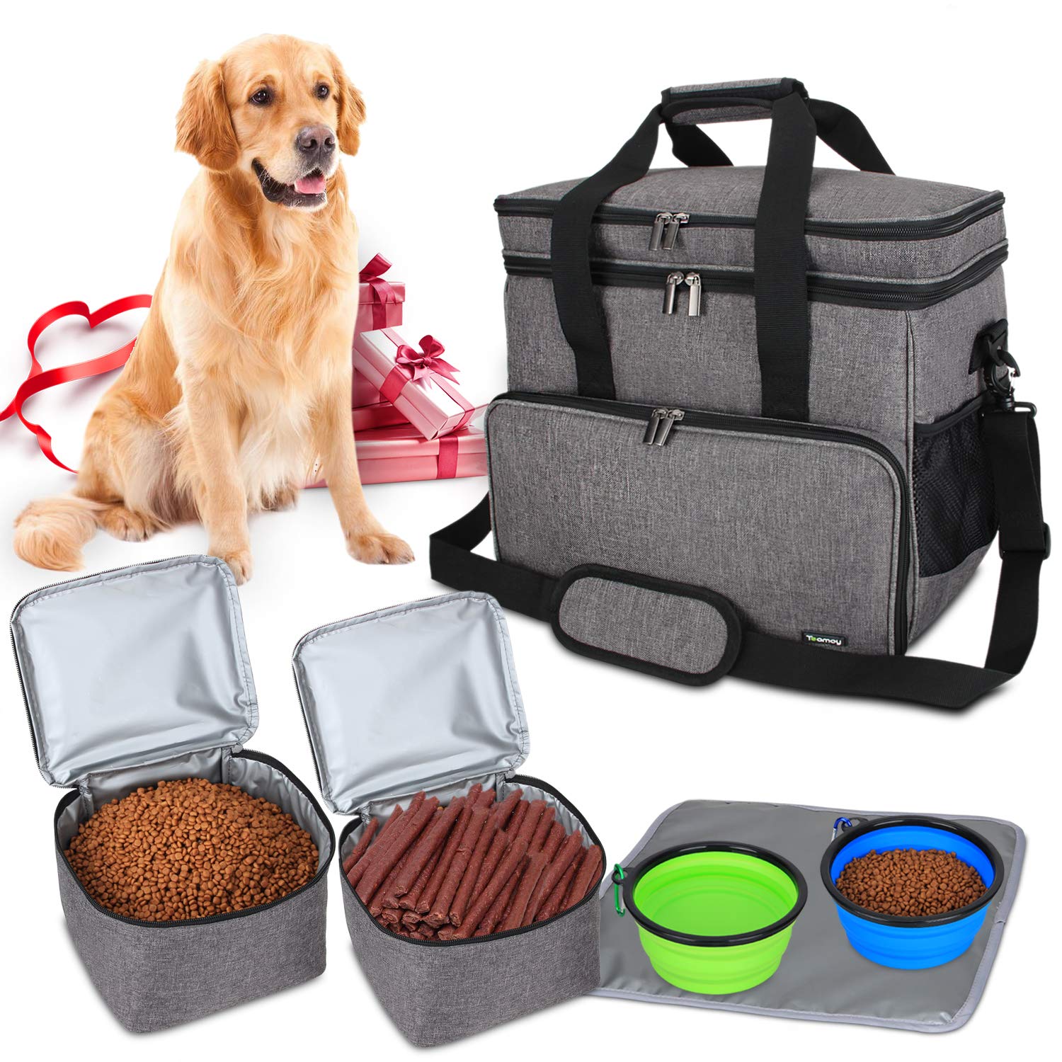 Teamoy Travel Bag for Dog Gear, Dog Travel Bag for Carrying Pet Food, Treats, Toys and Other Essentials, Ideal for Travel, Camping or Day Trips (Large, Grey)
