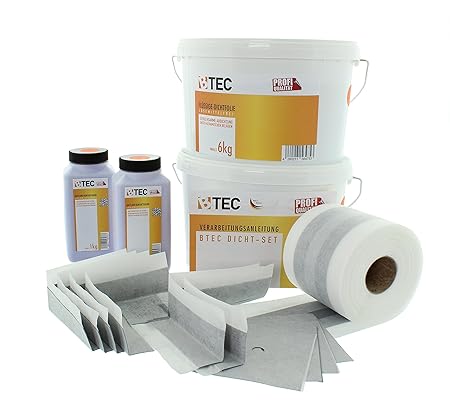 Btec Dicht-Set Bad'Spezial'12 Kg Flüssigfolie, 4 Innenecken, 4 Wandmanschetten, 2 Außenecken, 20m Dichtband, 2l Haftgrund Abd