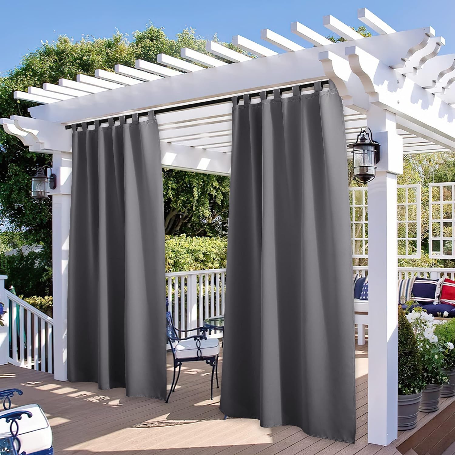 Outdoor Curtains - StangH 2 Panels Grey Outdoor Curtains for Patio Clearance - Detachable Tab Top Blackout Curtains for Outside Dining Shower, Waterproof Vertical Blinds for Pergola Arbor Lanai, W52 x L108