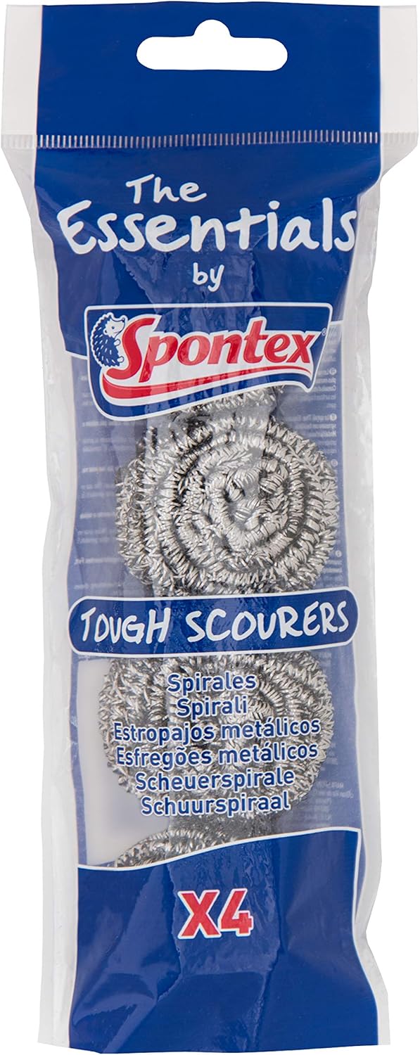 Spontex The Essentials Tough Metal Scourers, Silver, 12 Count (Pack of 4)